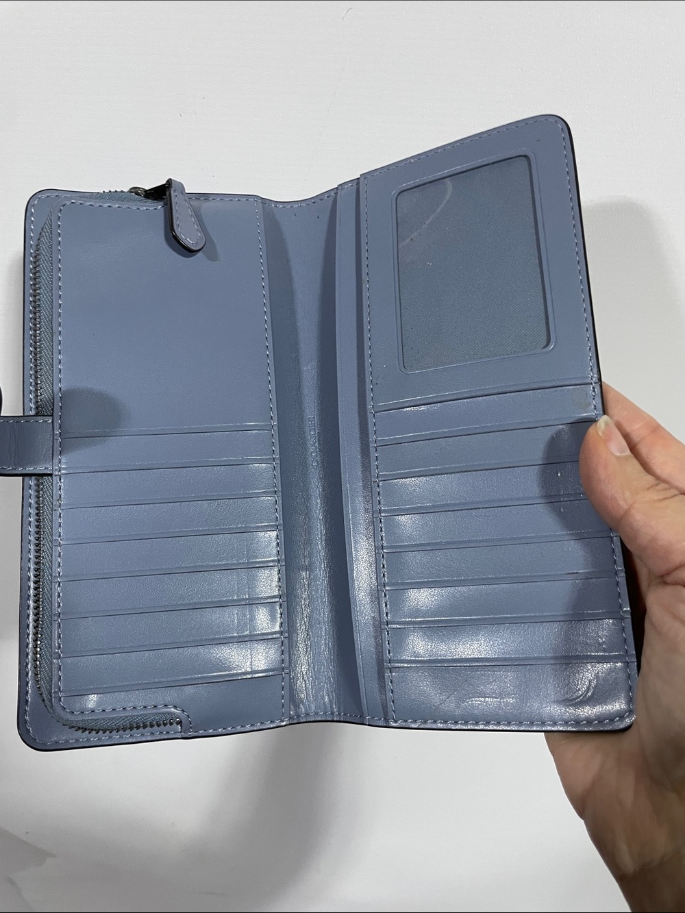 Coach Leather Zip Wallet - Dusty Blue Gray - Picture 7 of 7